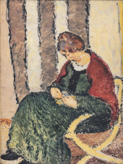 La hermana del artista, Anna Giersing, con un chal rojo de Harald Giersing