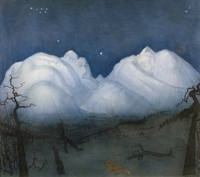 Noche de invierno en las montañas (pastel y acuarela sobre papel) de Harald Oscar Sohlberg