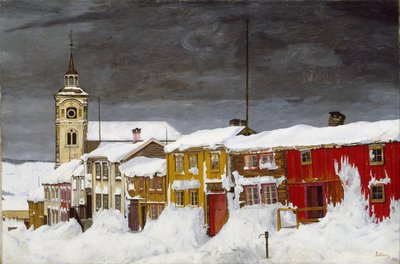 Calle en Røros en invierno de Harald Sohlberg