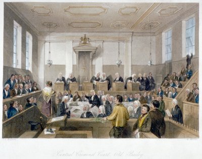 Dentro del Tribunal Penal Central, Old Bailey, con una corte en sesión, Ciudad de Londres de Harden Sidney Melville