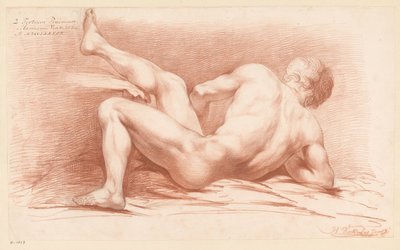 Desnudo masculino sentado, visto de espaldas (3er premio 1789) de Harmanus Jansz. Vinkeles