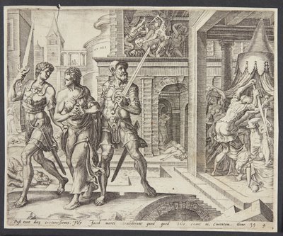 Dinah llevada a casa por Simeón y Leví de Harmen Jansz. Muller