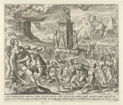 Los israelitas bailan alrededor del becerro de oro No tendrás otros dioses delante de mí Los Diez Mandamientos (título de la serie) de Harmen Jansz Muller