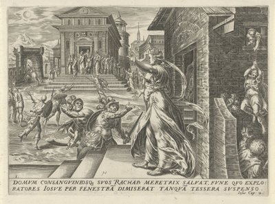 Rahab deja escapar a los espías por la ventana La historia de Josué (título de la serie) de Harmen Jansz Muller