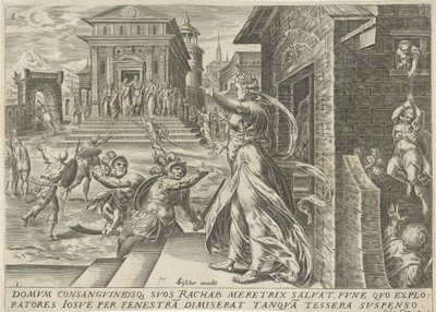 Rahab deja escapar a los espías por la ventana La historia de Josué (título de la serie) de Harmen Jansz Muller