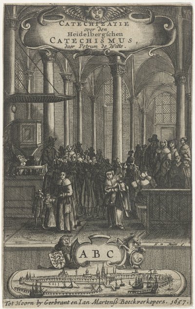 interior de la iglesia Página de título para: P. de Witte, Catecización sobre el catecismo de Heidelbergschen, 1657 de Harmen de Mayer