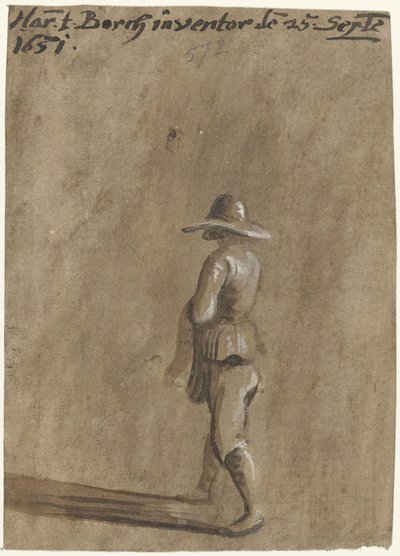 Niño con sombrero de ala ancha, caminando hacia la izquierda de Harmen ter Borch