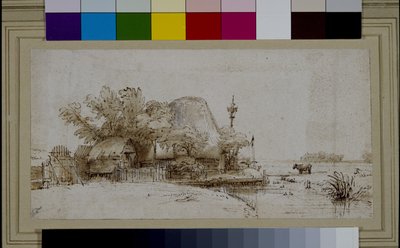 Paisaje con una granja junto a un río de Harmensz Van Rijn (after) Rembrandt