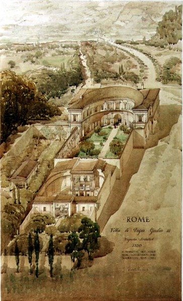 Vista en perspectiva de la Villa di Papa Giulio en Roma de Harold Chalton Bradshaw