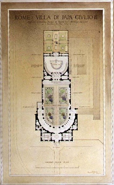 El plano de la planta baja de la Villa di Papa Giulio en Roma de Harold Chalton Bradshaw