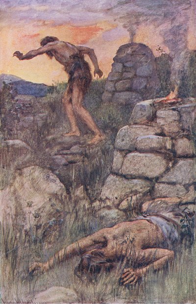 Caín y Abel, ilustración de Pictures That Teach The Crown Series, 1920 de Harold Copping