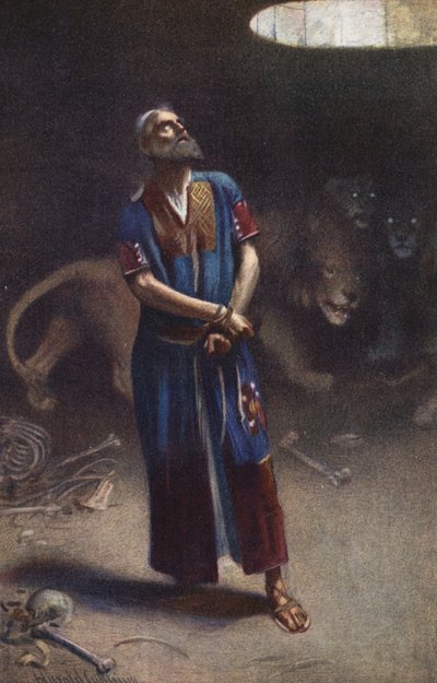 Daniel en el foso de los leones (litografía en color) de Harold Copping