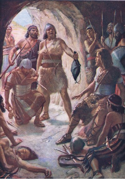 Los tres hombres valientes de David, ilustración de Pictures That Teach The Crown Series, 1920 de Harold Copping
