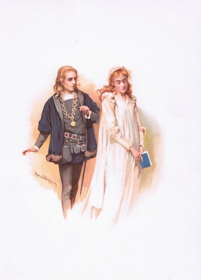 Hamlet y Ofelia, ilustración de Hamlet de Harold Copping