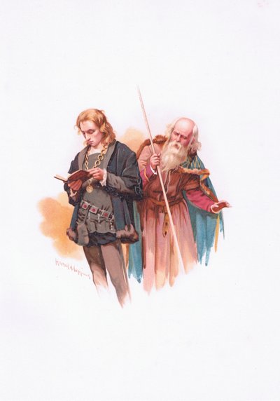 Hamlet y Polonio, ilustración de Hamlet de Harold Copping