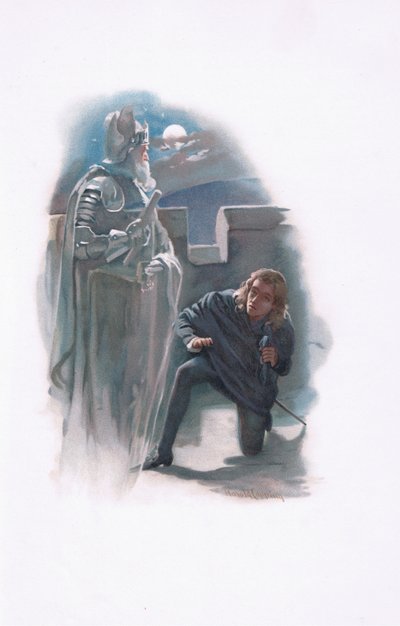 Hamlet y el fantasma, ilustración de Hamlet de Harold Copping