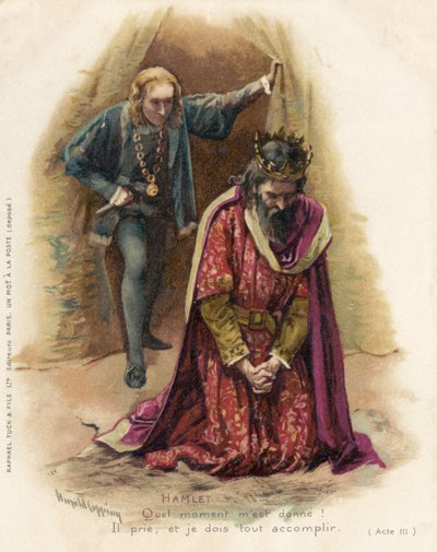 Hamlet confronta al culpable Claudio de Harold Copping