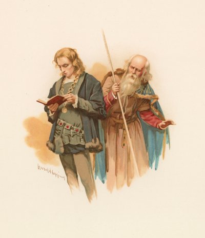 Hamlet leyendo, con Polonio detrás de Harold Copping