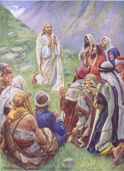 Señor, enséñanos a orar, ilustración de Pictures That Teach The Crown Series, 1920 de Harold Copping