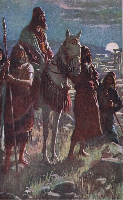 La inspección nocturna de Nehemías, ilustración de Pictures That Teach The Crown Series, 1920 de Harold Copping