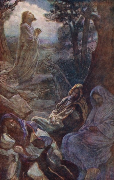 Nuevo Testamento: Getsemaní (litografía en color) de Harold Copping