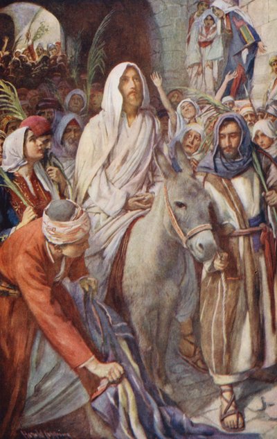 Nuevo Testamento: "Hosanna al Hijo de David" (litografía en color) de Harold Copping