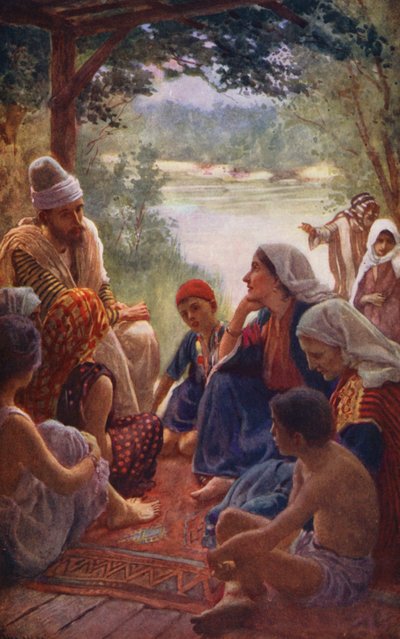 Nuevo Testamento: Lidia (litografía en color) de Harold Copping