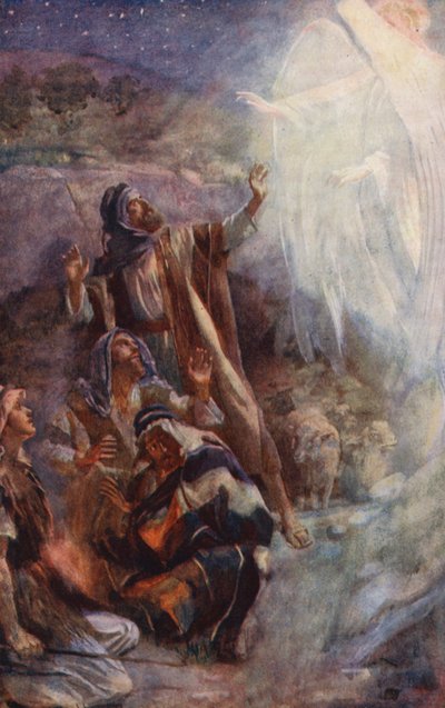 Nuevo Testamento: Los pastores de Belén (litografía en color) de Harold Copping