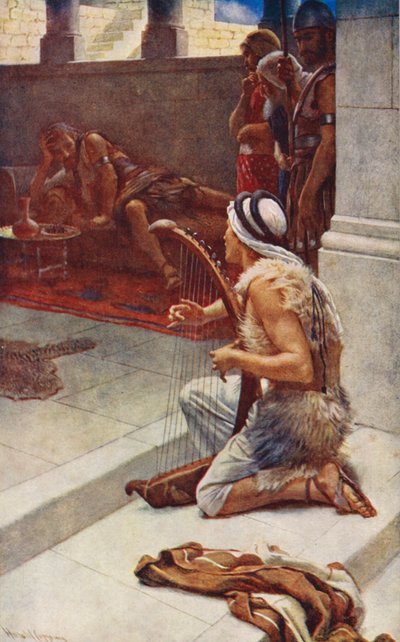 Antiguo Testamento: David el Músico (litografía en color) de Harold Copping