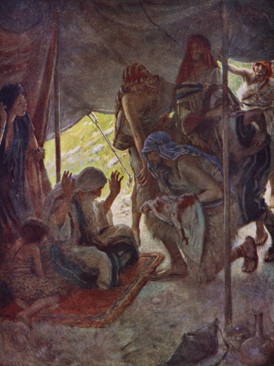Antiguo Testamento: La túnica de José (litografía en color) de Harold Copping