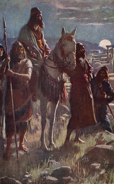 Antiguo Testamento: La encuesta de medianoche de Nehemías (litografía en color) de Harold Copping