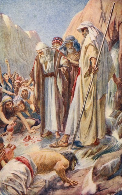 Antiguo Testamento: Agua de la roca (litografía en color) de Harold Copping