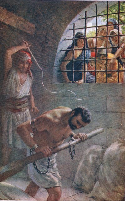 Sansón, ilustración de Imágenes que Enseñan La Serie de la Corona, 1920 de Harold Copping