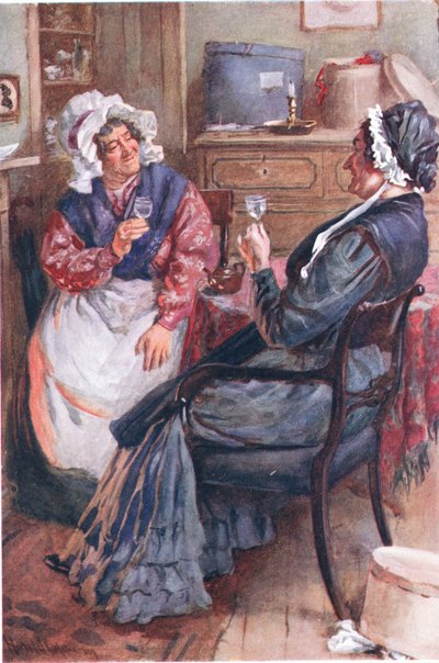 Sarah Gamp y Betsey Prig, ilustraciones para Bocetos de personajes de Dickens compilados por B.W. Matz, 1924 de Harold Copping