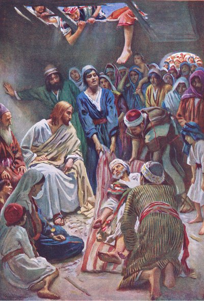 El hombre bajado por el techo, ilustración de Harold Copping Pictures: The Crown Series, c.1920s de Harold Copping