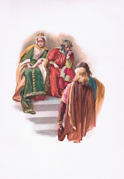 El encuentro con Rosencrantz y Guildenstern, ilustración de Hamlet de Harold Copping