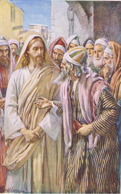 La pregunta de los saduceos, ilustración de Harold Copping Pictures: The Crown Series, c.1920s de Harold Copping