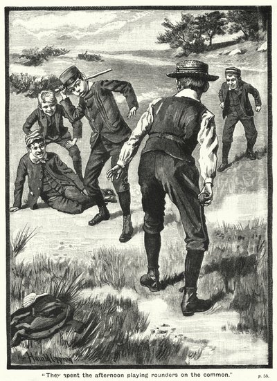 "Pasaron la tarde jugando al rounders en el campo" (grabado) de Harold Copping