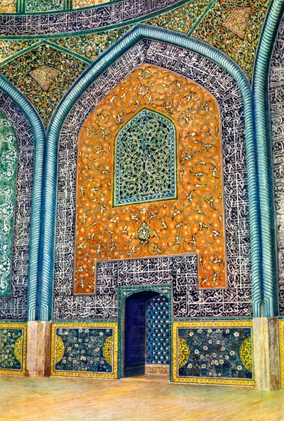Panel de pared en la mezquita de Sheikh Lutfullah, Isfahan, Irán, 1931 de Harold E Hare