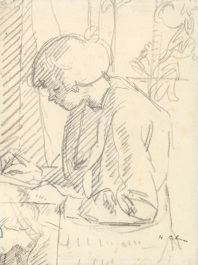 Una niña escribiendo de Harold Gilman