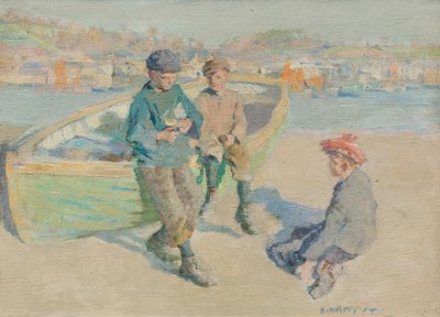 Niños en el puerto de Newlyn de Harold Harvey