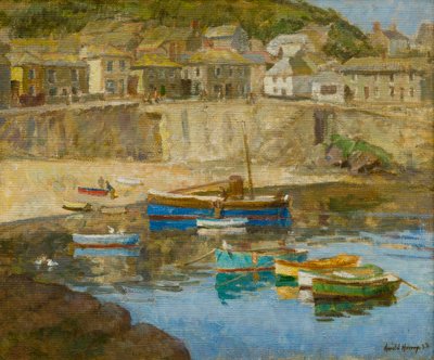 Mousehole Harbour, c.1920 (óleo sobre lienzo) de Harold Harvey