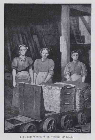 Mujeres en cama azul con camiones de plomo de Harold Hume Piffard