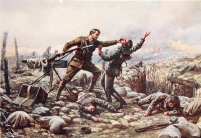 El soldado J. Boyd captura una ametralladora solo de Harold Hume Piffard