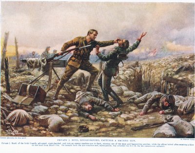 El soldado J. Boyd captura una ametralladora, ilustración de 