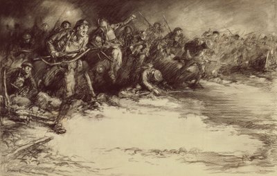 Contraataque, c.1918 (lápiz sobre papel) de Harold James Mowat