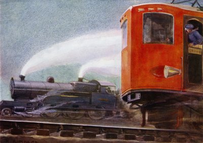 Locomotoras eléctricas y de vapor en los ferrocarriles británicos (litografia en color) de Harold Robert Millar