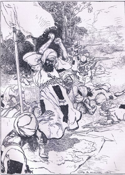 La muerte del Khalifa, ilustración de la Historia de Inglaterra de Cassell, 1900s de Harold Robert Millar