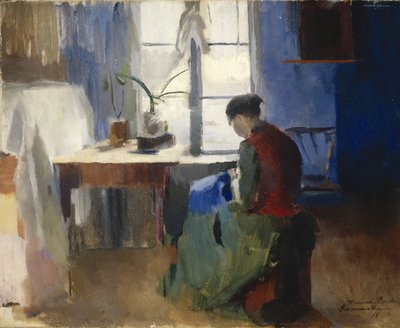 mujer cosiendo de Harriet Backer