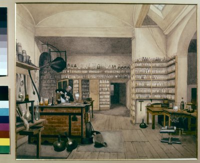 Michael Faraday trabajando en su laboratorio del Royal Institute de Harriet Jane Moore
